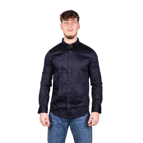 Offerta a tempo: Armani Exchange Smart Stretch Satin Camicia, Uomo, Blu, XS - 50% da 66.99 € a 33.80 €