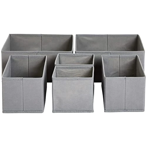 Limited offer: Amazon Basics Cloth Drawer Storage Organizer Boxes for Socks, Underwear and Baby Items, Set of 6, Gray from 15.97 EUR to 15.97 EUR (save 0%)