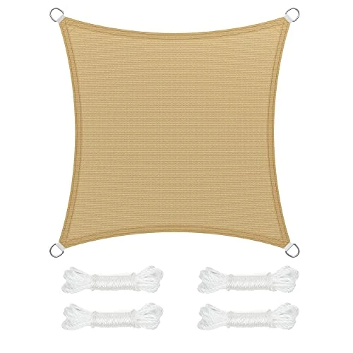 Offerta a tempo: SONGMICS Vela Parasole 3 x 3 m, Tenda da Sole in Tessuto HDPE, Permeabile all'Aria e all'Acqua, per Terrazza, Giardino, Balcone, Campeggio, Quadrata, Concava, Corde da 2 m, Giallo Sabbia GSS33EYV1 - 44% da 39.19 € a 21.79 €