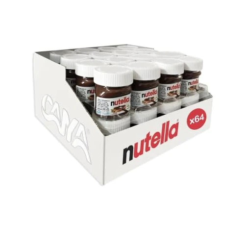 Offerta a tempo: Nutella - Crema Spalmabile alle Nocciole e Cacao, Senza Glutine, Conservanti e Grassi Idrogenati, Formato Scorta per Eventi, Bomboniere, Segnaposto Natalizi, Ideale a Colazione, 64 Vasetti da 25 gr - 28% da 55.17 € a 39.90 €
