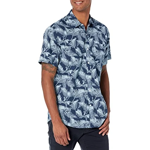 Offre limitée : Amazon Essentials Chemise Imprimée à Manches Courtes Coupe Régulière Homme, Bleu Marine Bleu Ciel Palmes, XXL de 17.20 € à 17.20 € (0.00% de remise)