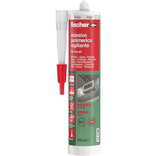 Offerta a tempo: Fischer KD ULTRA 60 Grigio, Adesivo Polimerico Sigillante, Colla MS Extra Forte Resistente agli Agenti Atmosferici, per Giunzioni Resistenti nel Tempo Soggette a Movimento, per Esterni e Interni - 41% da 11.99 € a 7.11 €