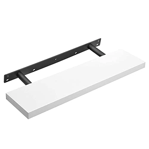 Offerta a tempo: VASAGLE CUSTOS Collezione - Mensola da Muro, Mensola da Parete, 20 x 80 x 3,8 cm, per Portafoto Decorazioni, Soggiorno Studio Cucina, Bianco Classico LWS28WTV1 - 20% da 27.49 € a 21.99 €