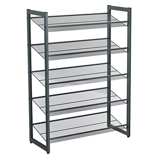 Limited offer: SONGMICS Shoe Rack, 5-Tier Stackable Shoe Storage Shelf, Metal Shoe Organiser with Adjustable Flat or Angled Shelves, 30.5 x 74 x 103.8 cm, Holds 15-20 Pairs, Cool Gray LMR005GB from 28.88 EUR to 24.55 EUR (save 15%)