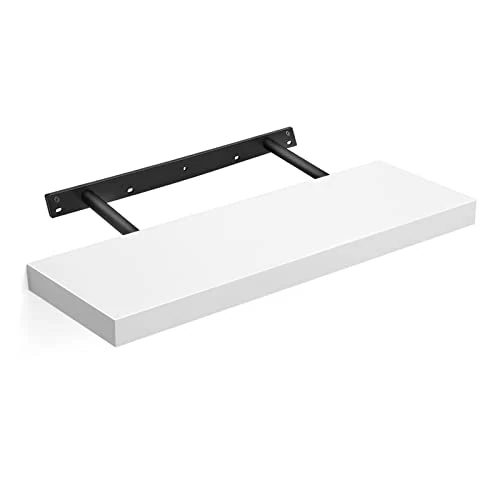 VASAGLE wandplank, wandplank voor boeken, foto's, decoratie, zwevende plank, 60 x 20 x 3,8 cm, kantoorplank, MDF, voor woonkamer, keuken, hal, slaapkamer, badkamer, wit LWS26WT