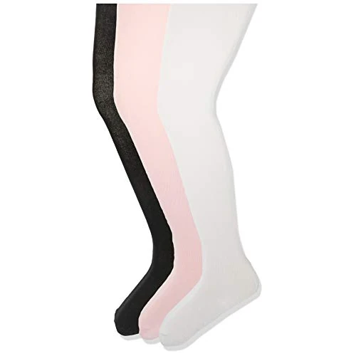 Amazon Essentials Bawełniane rajstopy dziewczęce, 3 sztuki, Biały/różowy/czarny, S