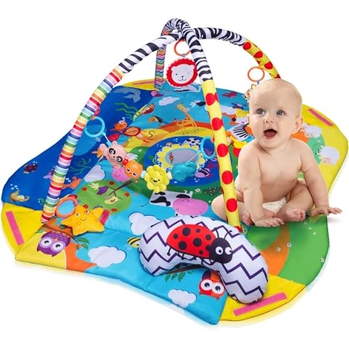 Offerta a tempo: Lionelo Anika 2in1 Palestrina Tappetino da Gioco per Neonato e Bambino Box 110x95 cm Cuscino sotto la Pancia Ricco Set di Giocattoli Varie Forme e Colori Interattivo - 13% da 43.89 € a 37.99 €