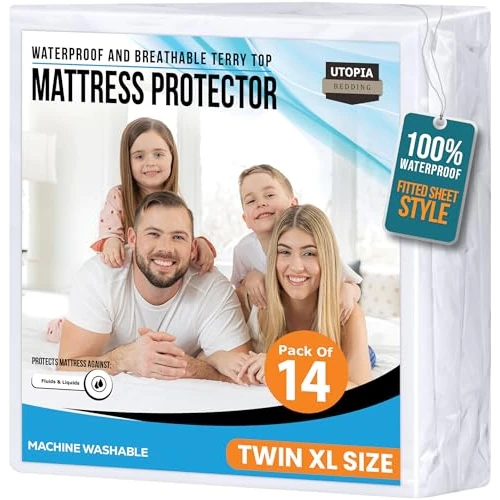 Offerta a tempo: Utopia Bedding Coprimaterasso impermeabile Twin XL (confezione da 14), in spugna di alta qualità, 200 g/m², traspirante, stile aderente con tasche elastiche (bianco) - 81.76% da 57.23 € a 10.44 €