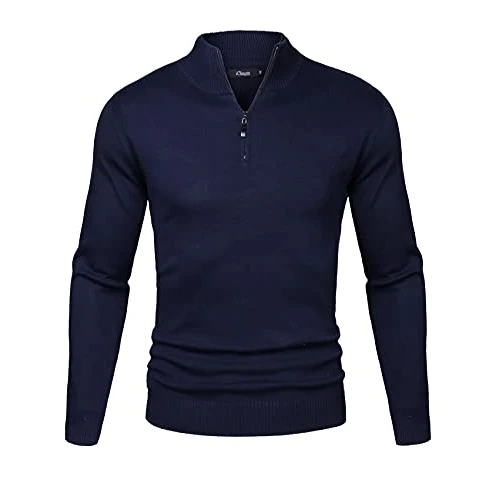 Limited-time offer: iClosam Men's Jumpers Quarter Zip Knitted Sweater Soft Pullover Jumper Long Sleeve with Stand Up Collar for Autumn Winter Dark Blue from 19.16 GBP to 14.24 GBP (save 26%)