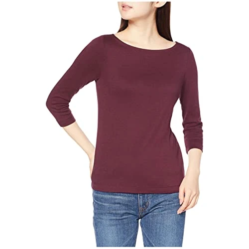 Tijdelijke aanbieding: Amazon Essentials Women's T-shirt met driekwartmouwen, stevige boothals en slanke pasvorm, Bordeauxrood, S van 18.49 € naar 18.49 € (0.00% korting)