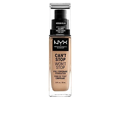 NYX Professional Makeup Fondotinta, Can't Stop Won't Stop Full Coverage Foundation, Lunga tenuta, Waterproof, Finish Matte, Tonalità: Medium olive