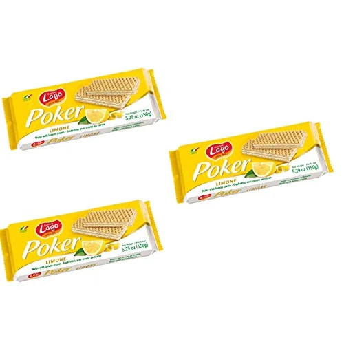 Lago 1968, Poker Limone 150g, Wafer con Vellutata Crema al Limone 75% con 3 Strati Friabili di Wafer