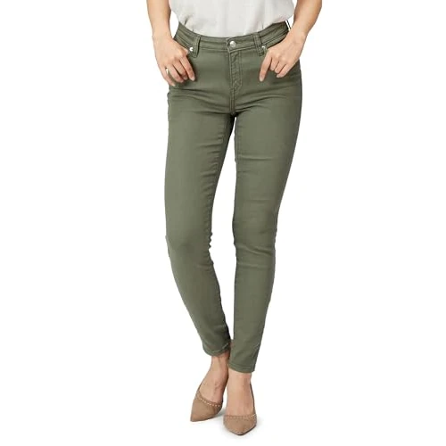 Amazon Essentials Damen Elastische Skinny-Jeans Mittelhoher Bund - Auslaufmodell, Helles Olivgrün, 42 Kurz