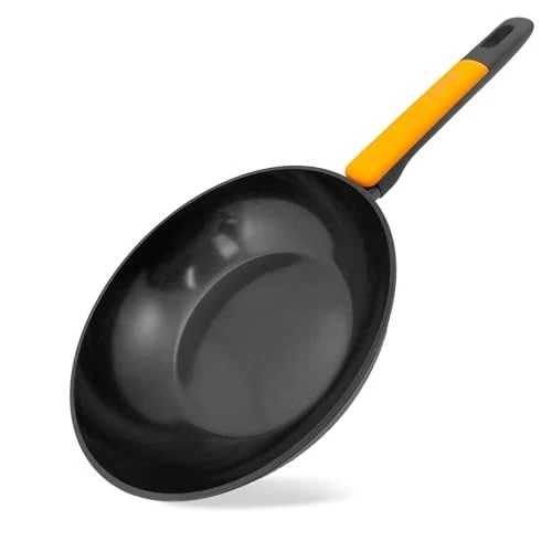 Offre limitee: Fackelmann Soft Wok antiadhésif 28 cm, aluminium forgé, revêtement céramique Greblon sans PFA, convient pour induction, vitro, gaz et four, manche Soft Touch résistant à la chaleur, 1 unité de 32.03 EUR a 32.03 EUR (economie 0%)