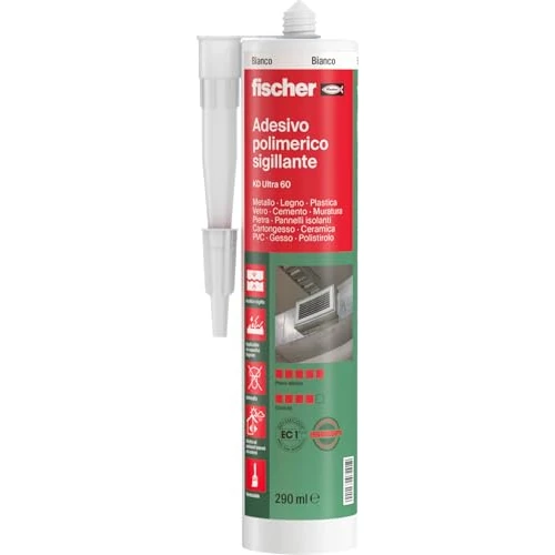 Offerta a tempo: Fischer KD ULTRA 60 Bianco, Adesivo Polimerico Sigillante, Colla MS Extra Forte Resistente agli Agenti Atmosferici, per Giunzioni Resistenti nel Tempo Soggette a Movimento, per Esterni e Interni - 23% da 16.90 € a 12.99 €