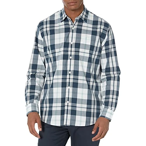 Offerta a tempo: Amazon Essentials Camicia Casual in Popeline a Maniche Lunghe Vestibilità Regular Uomo, Bianco Blu Marino Motivo Quadri Grandi, L - 0.00% da 22.62 € a 22.62 €