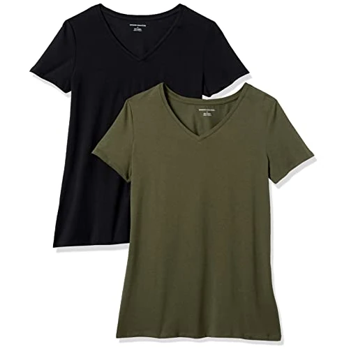 Limited-time offer: Amazon Essentials Women's Regular-Fit Short-Sleeve T-Shirt (Crewneck and V-Neck Options), Pack of 2, Olive/Black, XXL from 11.50 £ to 11.50 £ (save 0.00%)