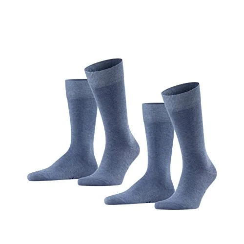 FALKE Happy Double Pack M So cotone tinta unita confezione di 2 paia, Calzini Uomo, Blu Light Denim 6660, 47-50