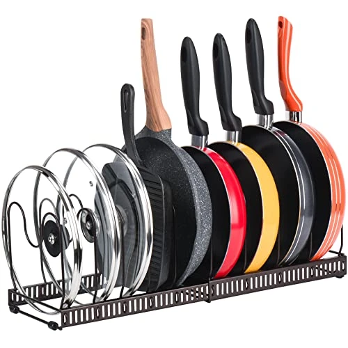 Oferta limitada: Toplife Organizador de Sartenes y Ollas, Soporte para Sartenes de Tamaño Ajustable, Estante de Sartenes con 10 Compartimientos para Almacenar Tapas de Ollas - Marrón de 19.99 € a 19.99 € (ahorro 0.00%)