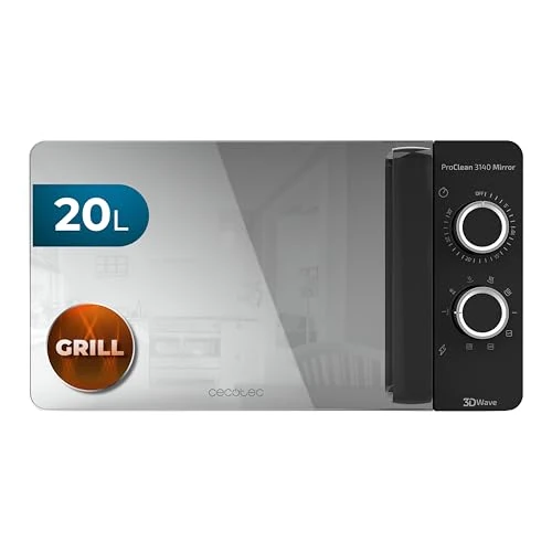 Cecotec ProClean 3140 Mirror Microwave Grill 20 L Capacity Ready2Clean Coating 700W Power Grill 800W 6 Levels 30 Minute Timer Defrost Mode Black Finish