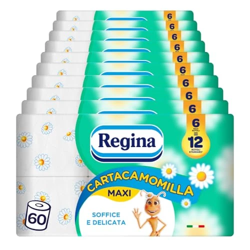 Beperkte aanbieding: Regina Cartacamomilla Toiletpapier, 60 rollen toiletpapier, 300 pluizige vellen, 3-laags, zacht en consistent, geur van kamille, verpakking van recyclebaar papier, 100% FSC-gecertificeerd papier van 69.57 EUR naar 69.57 EUR (besparing 0%)
