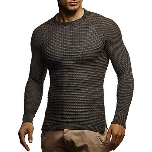 Oferta limitada: Leif Nelson suéter de Jersey de Punto Fino de Cuello Redondo de los Hombres de LN-20746 Caqui-Negro XX-Large de 27.99 € a 27.99 € (ahorro 0.00%)