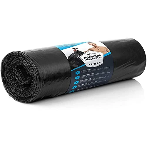 ELES VIDA Worki na śmieci 240 l, 70 μ, worki na śmieci klasy premium, do dużych obciążeń, XL, do przemysłu, bardzo odporne na rozerwanie, czarne worki na śmieci – 10 worków – 1 rolka