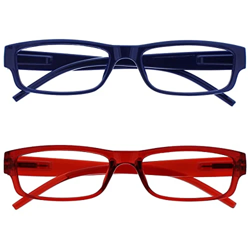 Limited-time offer: OPULIZE ACE Reading Glasses for Women Men, Lightweight Comfortable Narrow Rectangular Frame with Spring Hinges and Scratch Resistant, Blue, Red +2 (Pack of 2) from 5.99 GBP to 5.62 GBP (save 6%)