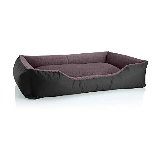 BedDog® dog/cat sofa TEDDY S to XXXL, 14 colours to choose, made from Cordura & Microfiber Velor, washable dog bed, dog cushion, indoor & outdoor use, size XXL, black/brown