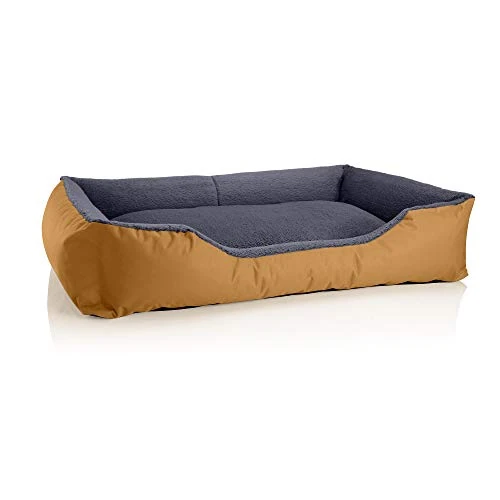 Tijdelijke aanbieding: BedDog® hondenmand TEDDY, vierkant hondenkussen, grote hondenbed, hondensofa, hondenhuis, met afneembare hoez, wasbaar, XXXL, goud/grijs van 94.68 EUR naar 94.68 EUR (korting 0%)
