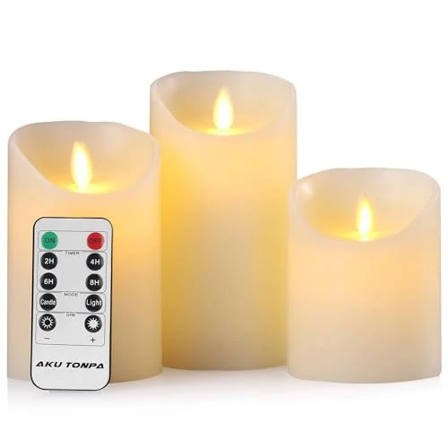 Limited-time offer: Aku Tonpa LED Candles Light 4" 5" 6" Pack of 3 Pillar Real Wax Battery Operated Flameless Candles Flickering Electric Fake Candle Sets with Rome and Timer from 27.38 £ to 27.38 £ (save 0.00%)