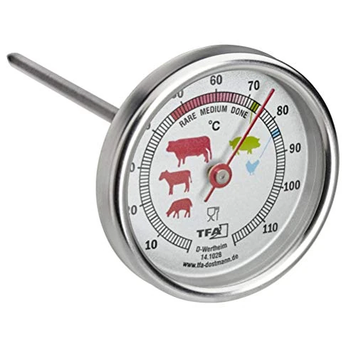 Offerta a tempo: TFA Dostmann Termometro da cucina analogico per arrosti in acciaio inox, 14.1028, ideale per carne, pesce, pollame, termometro per carne, perfettamente arrostita, argento - 45% da 14.50 € a 7.99 €