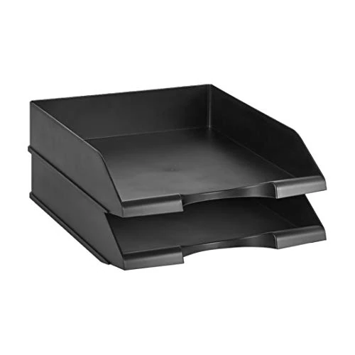 Amazon Basics Rectangular Organizador de cartas apilable de oficina, bandeja de escritorio, paquete de 2, Tamaño carta, negro