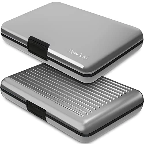 TopMost Billetera de Aluminio con Bloqueo RFID | Porta Tarjetas de crédito Unisex | Ranuras para 12 Tarjetas y Billetes | Plateado, 11 x 7.5 x 2cm | Tarjeteros y billeteras