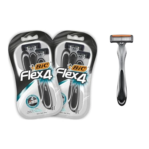 Offre limitée : BIC Flex 4 - 6 Rasoirs Jetables pour Homme avec 3 Lames et Bande Lubrifiante pour un Rasage Précis et Doux, Lot de 2 Blisters de 3 de 11.50 € à 6.38 € (45% de remise)