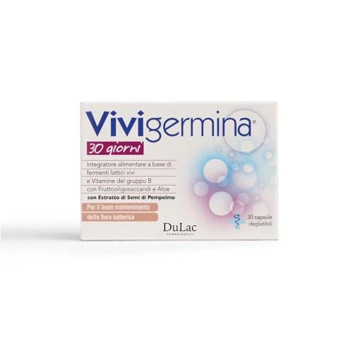 Offerta a tempo: Dulàc - Fermenti Lattici Vivigermina 30 Capsule, Integratore Alimentare con Probiotici e Prebiotici per Intestino, Per Equilibrio della Flora Intestinale degli Adulti, Made in Italy — 30% da 13,90 € a 9,72 €