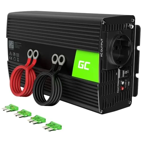 Limited offer: Green Cell® 500W/1000W Modifiée Sinus Convertisseur de Tension DC 12V AC 230V Power Inverter sinusoïdale, Onduleur Transformateur avec Connection USB et Pinces pour Batterie de Voiture from 89.95 EUR to 53.74 EUR (save 40%)
