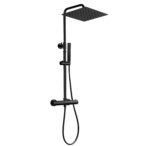 Limited-time offer: JOHO Shower Mixer Set Shower System with SUS304 Brass Handles, Anti Scald Thermostat & Height-Adjustable Wall Bracket - Black 30x30cm Shower Head from 160.19 £ to 160.19 £ (save 0.00%)