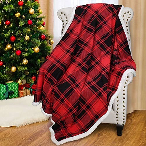 Offerta a tempo: Catalonia Classy Sherpa - Coperta a quadri di colore rosso, reversibile, spessa, morbida, calda e confortevole, per letto singolo, 150 x 130 cm, plaid di bufalo - 23% da 26.99 € a 20.70 €