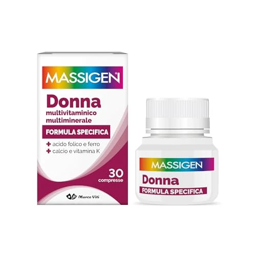 Offerta a tempo: Massigen - Donna, Integratore Multivitaminico e Multiminerale, Riduce Stanchezza e Affaticamento, con Acido Folico e Ferro, 30 Compresse - 29% da 7.90 € a 5.60 €