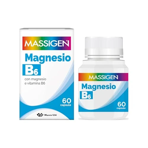 Offerta a tempo: Massigen - Magnesio B6, 60 Capsule, Integratore per Funzione Muscolare e Nervosa, Contribuisce al Benessere Energetico e Psicofisico, con Magnesio e Vitamina B6 - 48% da 11.90 € a 6.22 €