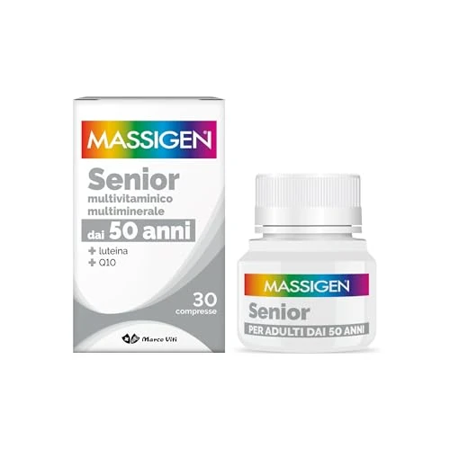 Offerta a tempo: Massigen - Senior, Integratore Multivitaminico e Multiminerale per Over 50, Soddisfa il Fabbisogno Nutrizionale, con Coenzima Q10 e Luteina, 30 Compresse - 9% da 10.19 € a 9.32 €