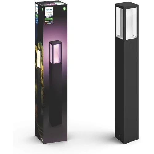 Philips Hue Impress Sokkellamp - Wit en Gekleurd Licht - Buitenlamp - IP44 - Duurzame LED Verlichting - Dimbaar - Verbind met Hue Bridge - Werkt met Alexa en Google Home - Hoog - Zwart