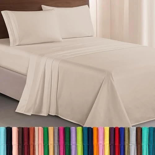 Oferta limitowana: Elegant Comfort Luksusowy 1500 najwyższej jakości hotelowa mikrofibra trzy linie haftowane najdelikatniejszy 4-częściowy zestaw prześcieradeł, odporny na zagniecenia i blaknięcie, Queen, kremowy z 215.49 zł na 215.49 zł (oszczędź 0.00%)
