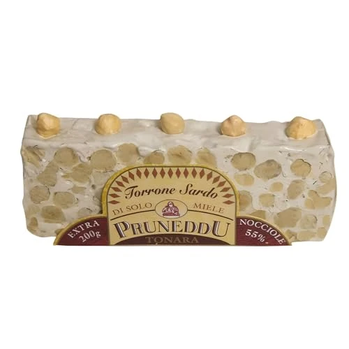 Torrone mit Haselnüssen und Honig | ganzes Stück | weißer Nougat (hart) | Torrone | 200g | Pruneddu Torronificio Artigiano Tonara, Sardinien