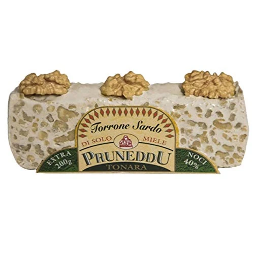 Torrone mit Walnüssen und Honig | ganzes Stück | weißer Nougat (hart) | Torrone | 200g | Pruneddu Torronificio Artigiano Tonara, Sardinien