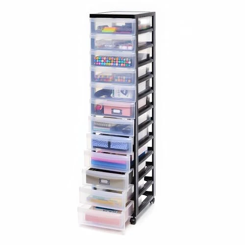 Offre limitée : Iris Ohyama, Tour de rangement à Roulettes en Plastique, 12 Petits Tiroirs, Noir, Ouverture Facile, Meuble de Rangement, Papeterie, pour Chambre, Salle de Bain, École & Bureau, Sans BPA, DC-012 de 69.99 € à 64.99 € (7% de remise)