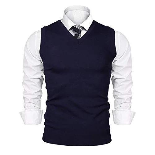 iClosam Chaleco SuéTer para Hombre AlgodóN V-Neck Esencial Jersey Sin Mangas Rebecas Chaqueta Pullover Invierno