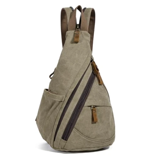 Limited-time offer: Canvas Sling Bag - Small Crossbody Backpack Shoulder Casual Daypack Chest Bags Rucksack for Men Women Outdoor Cycling Hiking Travel (6881-Olive Green) from 61.34 £ to 61.34 £ (save 0.00%)