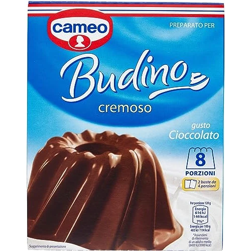 Cameo Preparato per Budino Cremoso al Gusto Cioccolato, Dessert Facile da Preparare, la Confezione Contiene 2 Buste da 4 Porzioni Ognuna per un Totale di 8 Porzioni, 180 g Complessivi